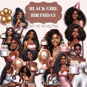 Clipart compleanno ragazza, clipart ragazza anniversario, clipart donna nera, png compleanno ragazza, clipart ragazza Planner, clipart compleanno ragazza nera