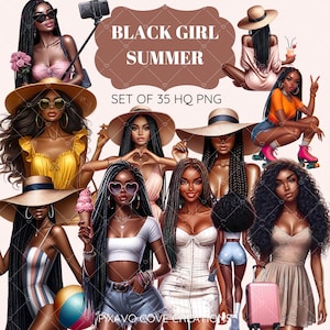 Summer girls clipart, Beach Girls clipart, Swimwear girl clipart, Black Woman Clipart, Summer Clipart, Black Girl Clipart Beach time clipart