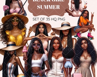 Black Girl Summer Clipart Bundle: Beach Vacation PNG (Digital Download)