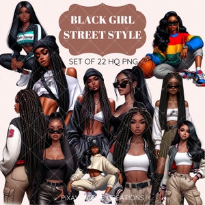 Street Style Clip Art, PNG Art, Casual Urban Outfit, Black Girl Street Style, Street Vibes, Urban Clipart, Black Girl Clipart