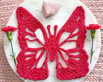 Crochet Butterfly Appliqué PATTERN - Beautiful Butterfly Patch, DIY crochet, follow-along video tutorial included, monarch butterfly square
