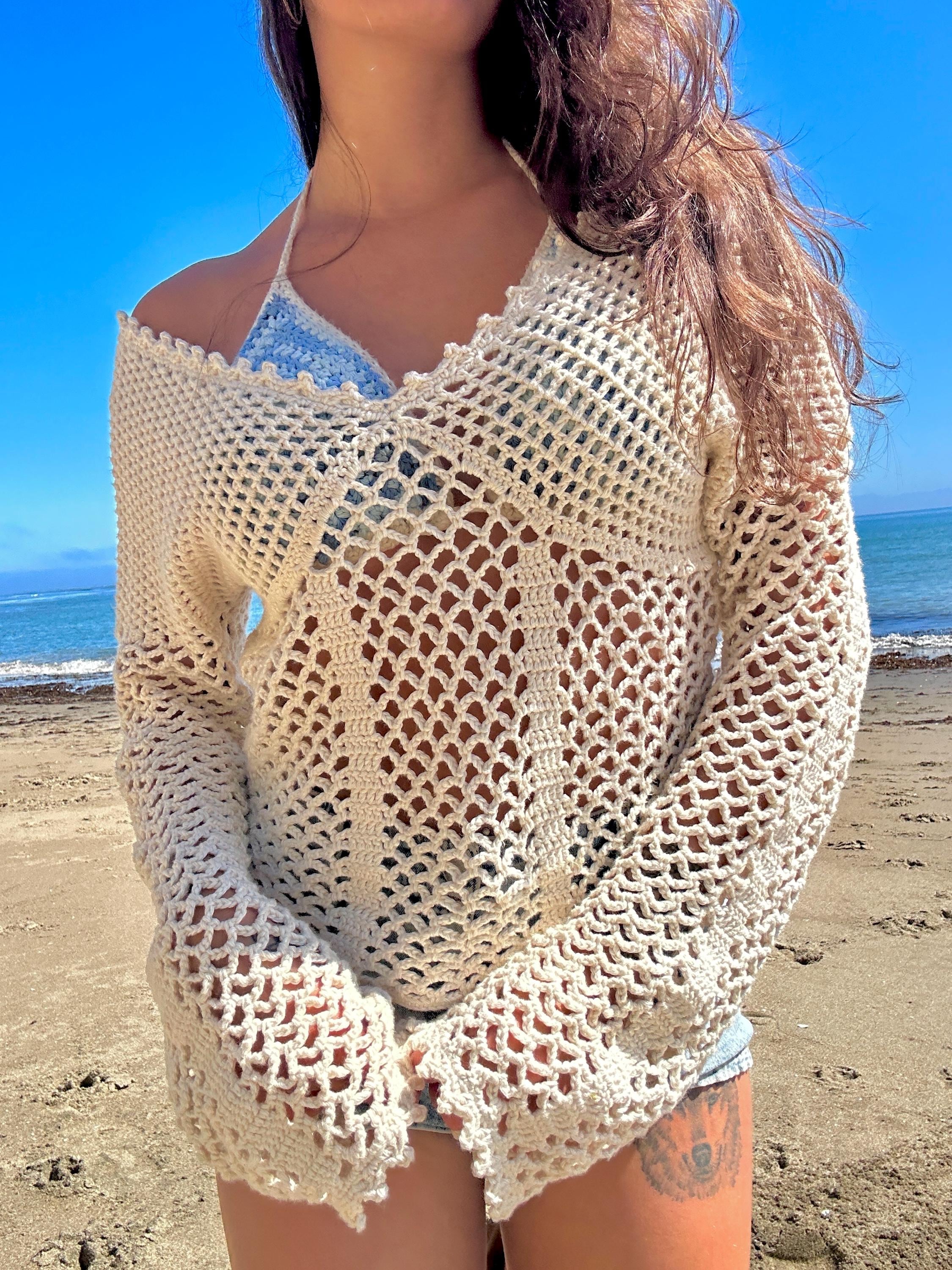 Crochet Mesh Sweater PATTERN - Mermaid Sweater - easy summer coverup beachy boho, bathing suit pullover, festival, beach lightweight jumper