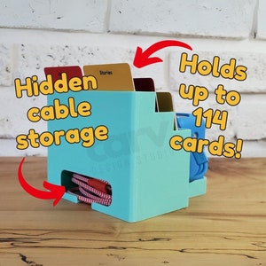 Mini support de lecteur Yoto et organiseur de cartes à 6 emplacements avec rangement de câble caché | Rangement pour cartes | Peut contenir jusqu'à 114 cartes | Super cadeau | Sans danger pour les enfants