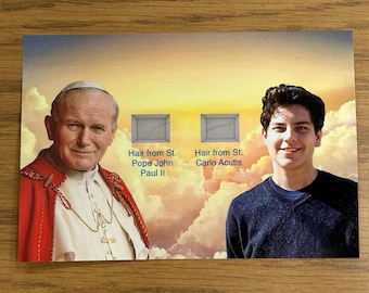 Pope John Paul II & Carlo Acutis Relic Hair Strand Photo