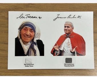 Saint Mother Teresa & Pope John Paul II Hair Strand lock Relic Catholic COA Dual