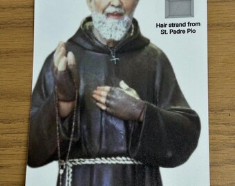 Saint Padre Pio strand of hair relic Prayer card Photo Relic Venerate