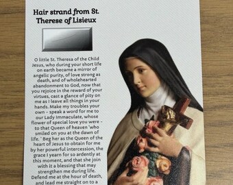 Saint Therese of Lisieux strand of hair relic Prayer card Photo Relic Venerate