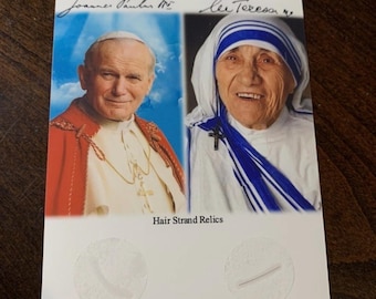 Saint Mother Teresa & Pope John Paul II Hair Strand lock Relic Catholic COA Dual