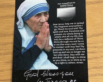 Saint Mother Teresa strand of hair Prayer card Photo Relic Venerate Calcutta