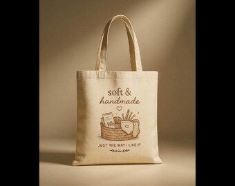 Soft and Handmade Tote Bag | Cute Crafter Tote | Crochet & Knitting Bag | Cozy DIY Gift | Craft Lover Canvas Tote | Aesthetic Book Bag