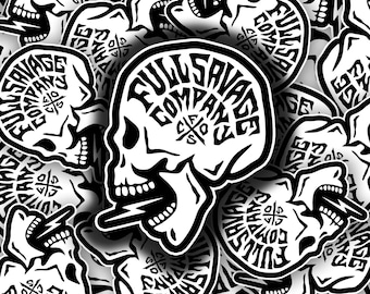 Savage Skull Sticker - FullSavage Company, Badass Skull Stickers, Outdoors, Hunting Accessories, Man Gifts, Lightning Bolt Decal