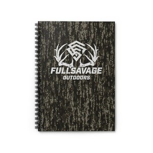 May include: A spiral bound notebook with a camouflage pattern and the text "FULL SAVAGE OUTDOORS" in white. The logo features a stylized deer antler design.
