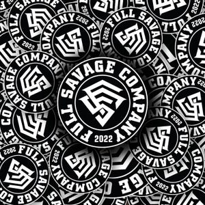 May include: A collection of black and white circular stickers. Each sticker features the text "SAVAGE COMPANY" and "FULL SAVAGE" in a circular design, along with the year "2022". The central design is a stylized emblem.