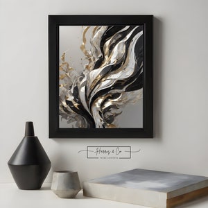 Digital Oil Poster Painting Artwork, Gold, Black ,Greige, Modern Living Room Décor, Vibrant Wall Art Instant Download Printable Art