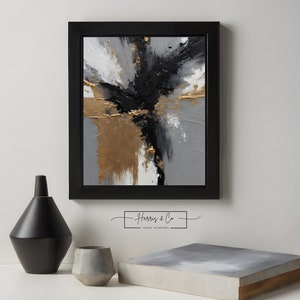 Digital Oil Poster Painting Artwork, Gold, Black ,Greige, Modern Living Room Décor, Vibrant Wall Art Instant Download Printable Art