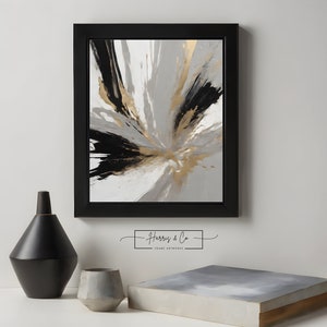 Digital Oil Poster Painting Artwork, Gold, Black ,Greige, Modern Living Room Décor, Vibrant Wall Art Instant Download Printable Art