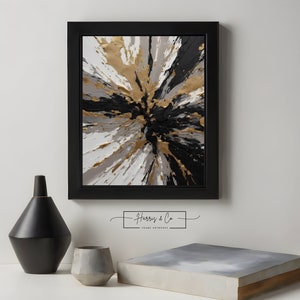 Digital Oil Poster Painting Artwork, Gold, Black ,Greige, Modern Living Room Décor, Vibrant Wall Art Instant Download Printable Art
