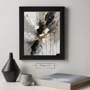 Digital Oil Poster Painting Artwork, Gold, Black ,Greige, Modern Living Room Décor, Vibrant Wall Art Instant Download Printable Art