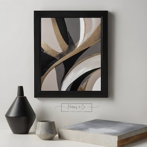 Digital Oil Poster Painting Artwork, Gold, Black ,Greige, Modern Living Room Décor, Vibrant Wall Art Instant Download Printable Art