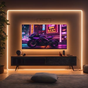 5 x Samsung Frame TV Digital Artwork Cyberpunk Inspired Modern Living or Gaming Room Décor, Vibrant Wall Desktop Background Art Download