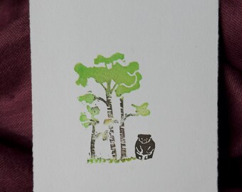 Sitting Bear Print | Original Block Print | Hand Carved & Printed