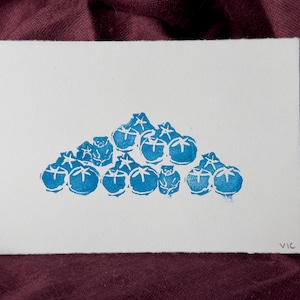 Blue Bearries Print | Original Block Print | Hand Carved & Printed