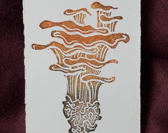 Oyster Mushroom Print | Original Block Print | Hand Carved & Printed