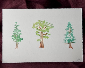 Three Trees Print | Original Block Print | Hand Carved & Printed