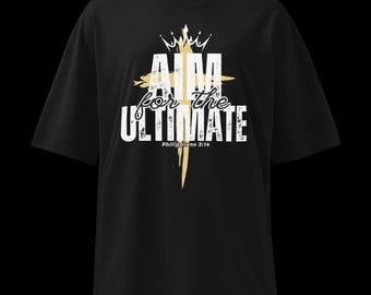 Camiseta unisex orgánica negra o blanca AIM for the ULTIMATE Filipenses 3:14 S-XL