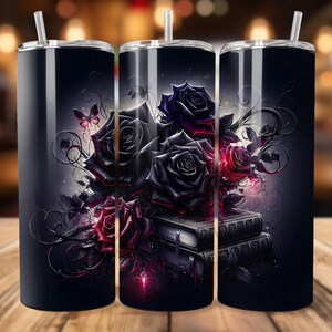 Gothic Fantasy Book Tumbler Wrap: Dark Roses & Vines, 20oz sublimatie (digitale download, png PNGEgg)
