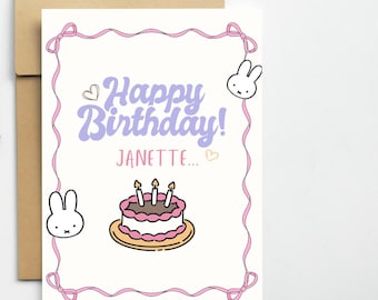 Custom Miffy Birthday Card, Miffy Birthday, Coquette Birthday card, Personalized birthday card, Miffy stationary, Gift for miffy lovers