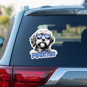 Cavapoo Car Decal: Dog with Sunglasses Watreproof Sticker  - Personalized Name