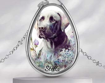 Black Labrador Necklace Pendant - Personalized Dog Name Jewelry - Pet Memorial Gift