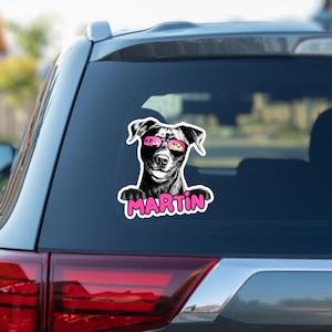 Patterdale Terrier car window decal, custom peeking dog head face vinyl waterproof white sticker, gift, sunglasses, personalized pet name