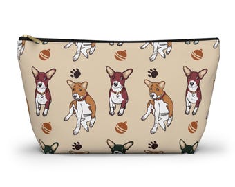 Basenji zipped pouch, treat bag, make up cosmetic travel bag, pencil case, cartoon dog gift
