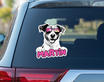 Jack Russell Terrier Car Decal: Peeking Dog with Sunglasses Waterproof Sticker