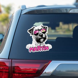 Custom border terrier car window decal, peeking dog head face vinyl waterproof white sticker, gift, sunglasses, personalized pet name