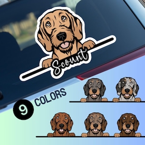 Wirehaired Dachshund car window decal, peeking weenie head face vinyl waterproof sticker, gift dogs lovers, personalised custom name