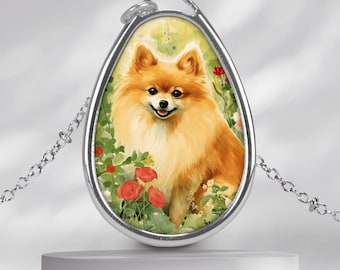 ポメラニアンネックレスペンダント - パーソナライズされた赤い犬の