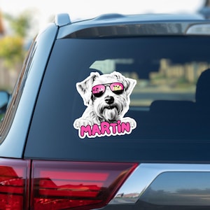 Sealyham terrier car window decal, custom peeking sealyham dog head face vinyl waterproof white sticker, gift, sunglasses, personalized name