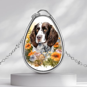 Springer Spaniel necklace, personalized 1.5x1 in oval pendant on 20.47 in chain necklace, Springer Spaniel lovers jewelry, dog owner gift