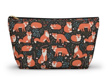 Fox zipped pouch, treat bag, make up cosmetic travel bag, pencil case, forest animal fox gift