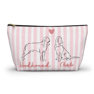 Bloodhound pouch, personalized dog treat zipped bag, custom name make up cosmetic travel bag, pencil case, cartoon dog gift