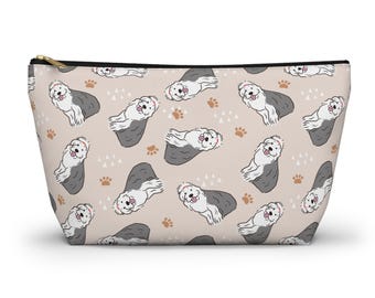 Old english sheepdog zipped pouch, treat bag, make up cosmetic travel bag, pencil case, old english sheepdog dog gift