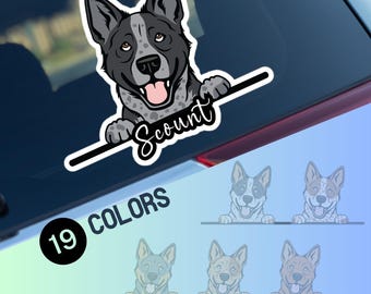 Australian Cattle Car Decal: Peeking Heeler Dog Waterproof Sticker