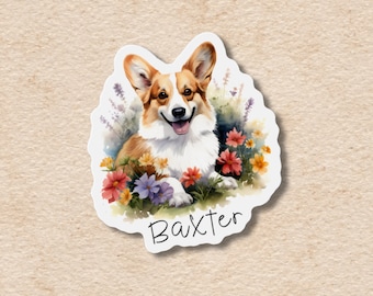 Aimant et autocollant personnalisés corgi gallois, aimant flexible pour réfrigérateur en vinyle avec nom d'animal de compagnie personnalisé, cadeau personnalisé pour amoureux des chiens, mémorial de fleurs