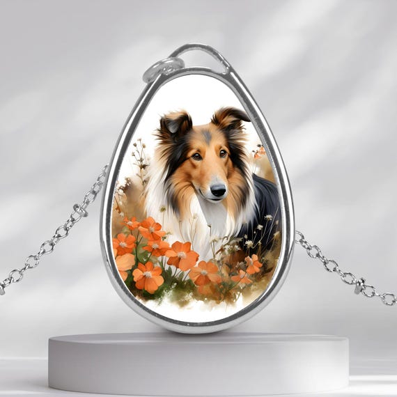 Rough Collie Necklace Pendant Personalized Dog Name Jewelry