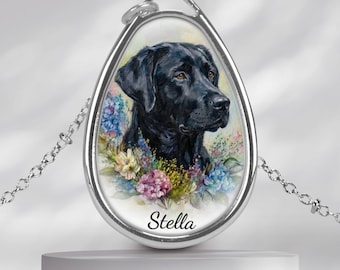 Black Labrador Necklace Pendant - Personalized Dog Name Jewelry - Pet Memorial Gift