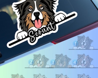 Australian Shepherd Car Decal: Peeking Aussie Dog Waterproof Sticker