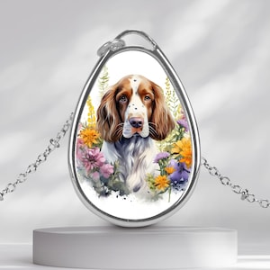 English Springer Spaniel necklace, personalized 1.5x1 in oval pendant on 20.47 in chain necklace, Springer Spaniel lovers jewelry, gift